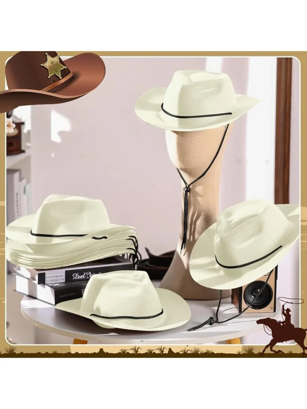 Men's Ivory White Plastic Felt Wide Brimmed Western Cowgirl Cowboy Hat 12 Pieces